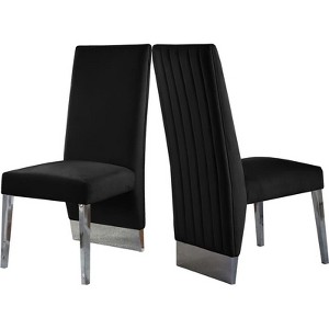 Porsha 19"H Velvet Dining Chair in Black (Set of 2)-Meridian Furniture - 1 of 4