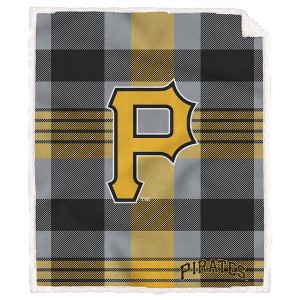 MLB Pittsburgh Pirates Plaid Steel Royal Plush Faux Shearling Blanket - 1 of 3