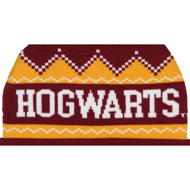 Harry Potter Adult Hogwarts School Crest Knit Cuff Pom Beanie Cap Multicoloured, 4 of 5