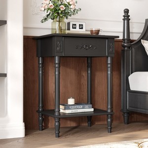 Famapy Chic White/Black Nightstand with Drawer & Lower Shelf,Side Table: Elegant Storage for Bedroom,Nightstand with Drawer - 1 of 4