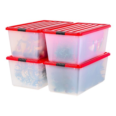 IRIS USA 4Pack 91qt Christmas Plastic Storage Bins with Lids and Secure  Latching Buckles, Clear/Red