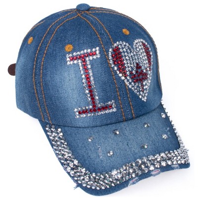 Women's Casual 100% Cotton Denim Baseball Bling Studs Cap