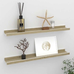 Wall Shelf Set of 2 White and Sonoma Oak MDF 23.6in long - 1 of 4