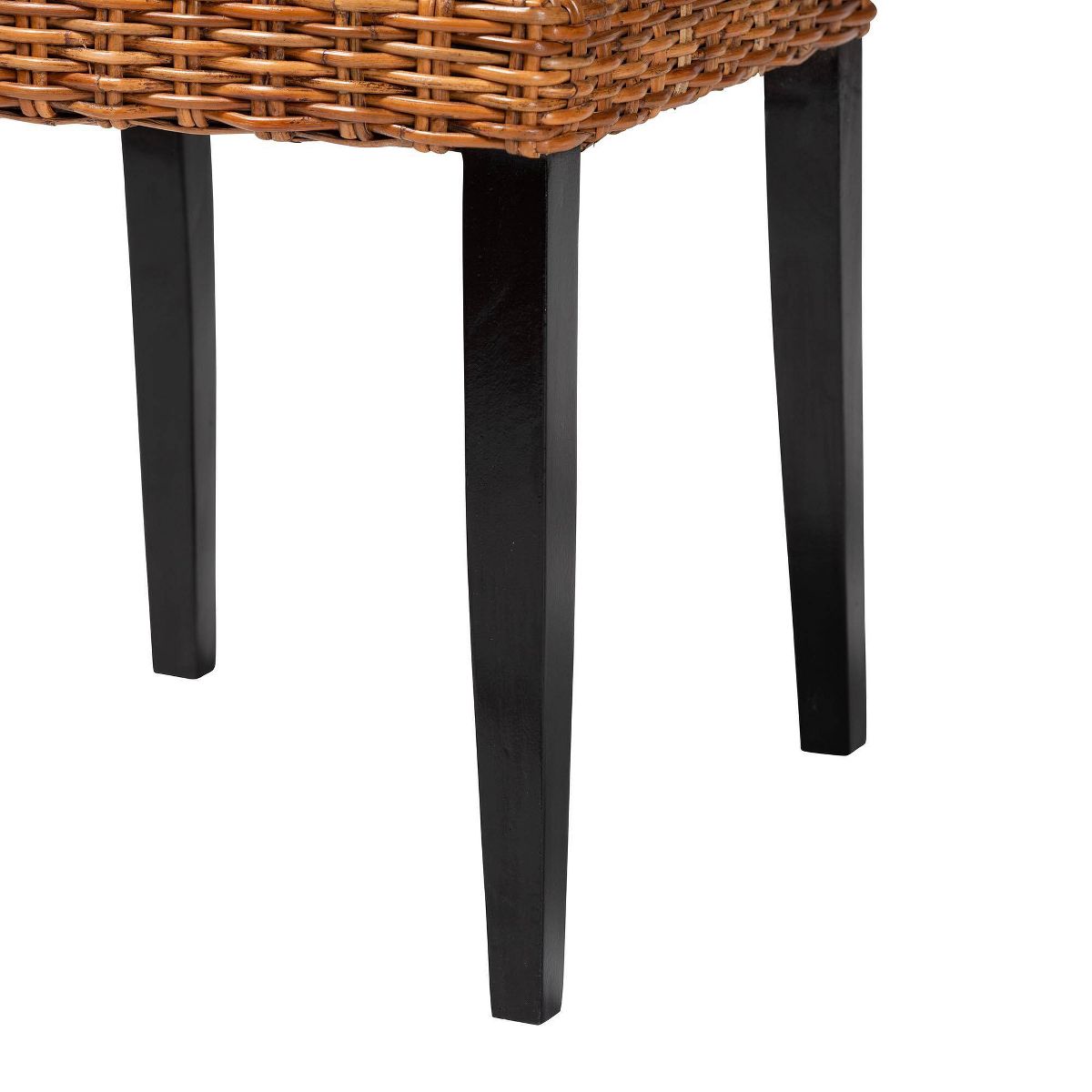 bali & pari Manrico Wood and Natural Rattan Dining Chair Dark Brown/Natural Brown: Bohemian Style, Geometric Weave, No Assembly Required - thumbnail 6