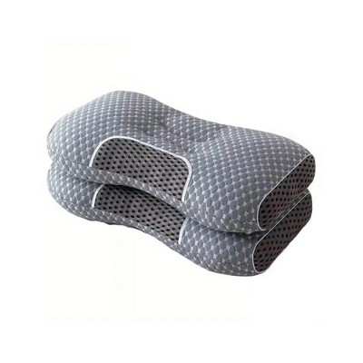 PDTEND 3D Knitted Cotton Cervical Pillow Set of 2 with Slow-Rebound Memory Foam, Breathable Washable Cover