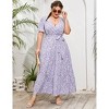 BLUEMING Summer Maxi Dress for Plus Size Women Tie Wasit Surplice Dress Flutter Sleeve A-Line Dress - 3 of 4