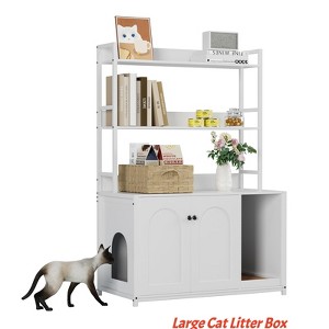 Large Cat Litter Box Enclosure w/ Storage Shelf 2-in-1 Hidden Litter Box Furniture with Scratch Pad House Cat Box Washroom for Livingroom Entryway - 1 of 4