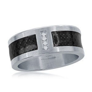 Metallo Stainless Steel Black Carbon Fiber CZ Ring - Available Sizes:  13 ,  12 ,  11 ,  10 - 1 of 3