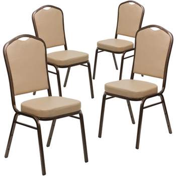 Emma and Oliver 4 Pack Crown Back Stacking Banquet Chair in Tan Vinyl - Copper Vein Frame