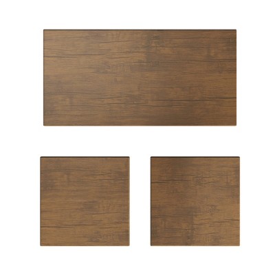 Brown Woodgrain and Black Metal Basket Storage Table Set