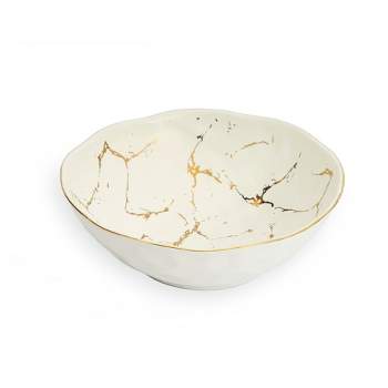 Classic Touch White Porcelain Bowl with Gold Design - 8.75"D