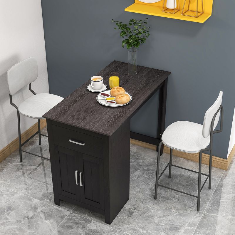 Costway Bar Table 35.5'' Counter Height Dining Table with Storage Cabinet & Drawer Black/Grey, 2 of 11