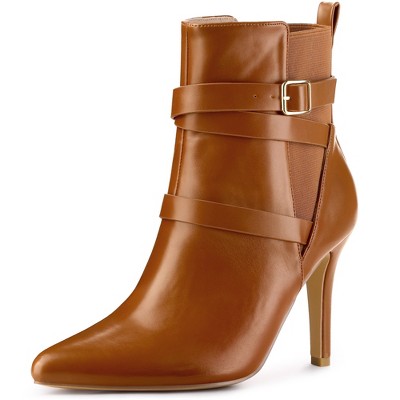 Perphy Women's Pointy Toe Cross Straps Stiletto Heel Ankle Chelsea Boots