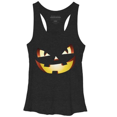 Women's Design By Humans Halloween Pumpkin Evil Smiley Face By artdim Racerback Tank Top