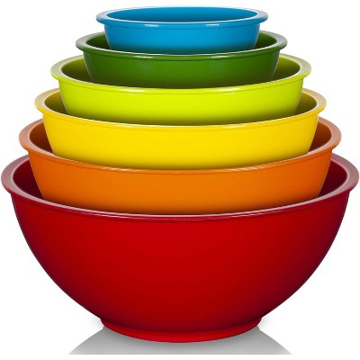 6 Piece Plastic Mixing Bowls Set, Colorful Serving Bowl for Kitchen, Ideal for Baking, Prepping and Cooking,Nesting Design for Space Saving Storage