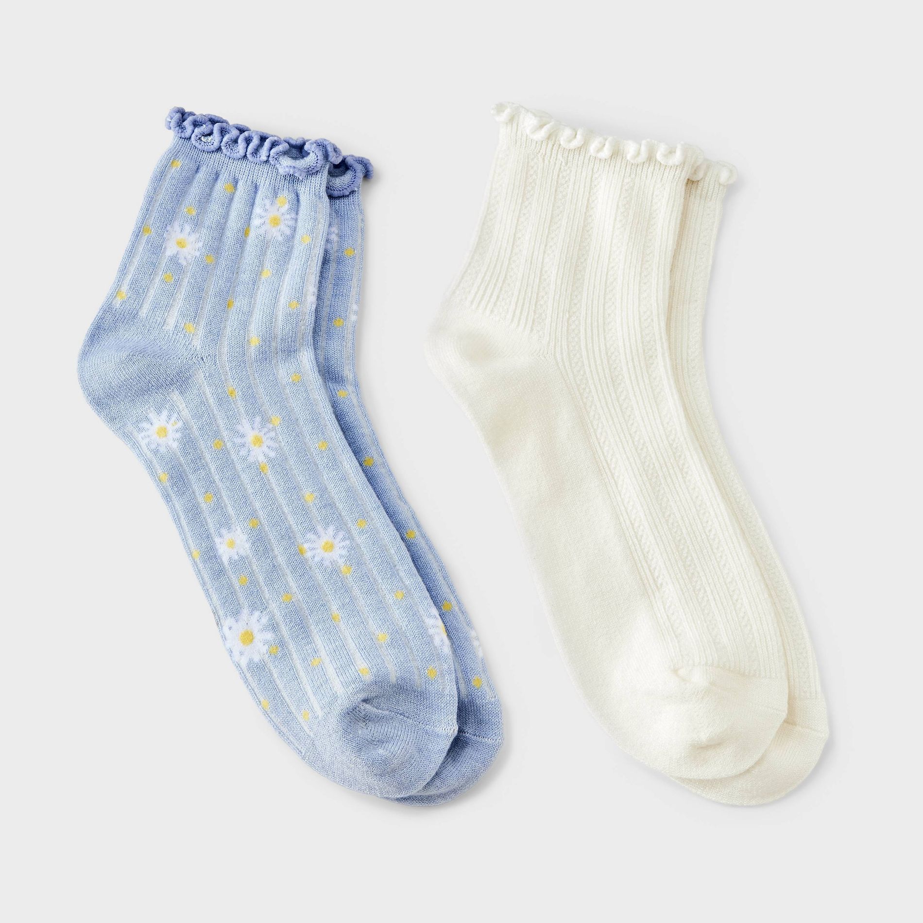 Women's 2pk Comfortwear Daisy Stripe Anklet Socks - Auden™ - Blue/Sour Cream