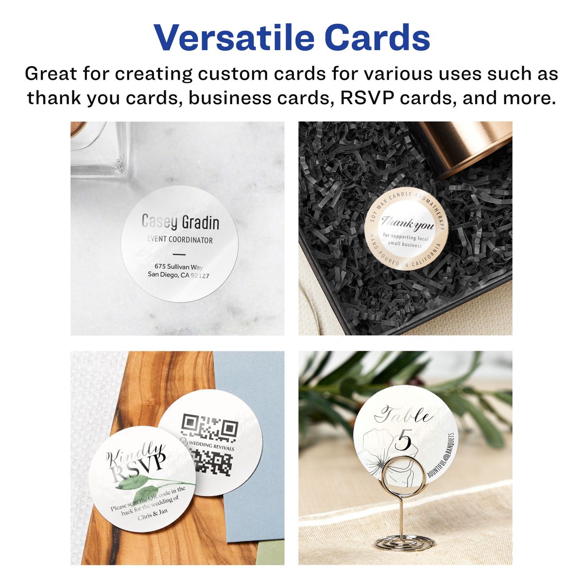 Avery 2" Diameter Round, Glossy White Round Cards - thumbnail 3