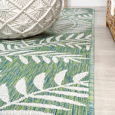 Nevis Palm Frond Green and Cream 5'3" Square Synthetic Rug