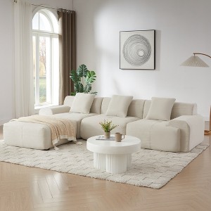 113"W Modern L-Shaped Modular Sectional Sofa, Corduroy Oversized 3-Seater Couch with Movable Ottoman - ModernLuxe - 1 of 4