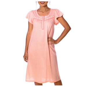 YafeMarte Women’s Short Sleeve Cotton Blend Nightgown with Lace Trim and Polka Dot Design - 1 of 4