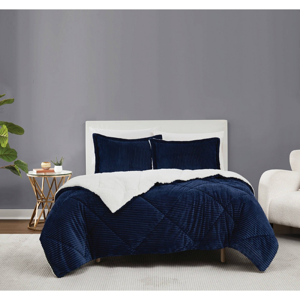 Photos - Duvet Brooklyn Loom 3pc King Corduroy Comforter Set Blue