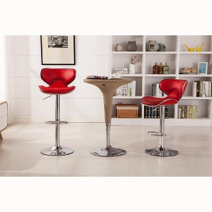 Roundhill Furniture Masaccio Faux Leather Airlift Adjustable Swivel Barstool, Red, Set of 2 - 1 of 4