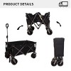 YONWAY Collapsible Folding Wagon,Heavy Duty Utility Beach Cart with Adjustable Handle and Drink Holder,for Shopping,Camping,Outdoor,Black - 4 of 4