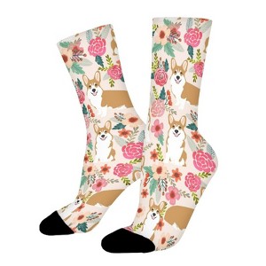 Corgi Florals Pet Dog Women Printed Crew Socks Funny Funky Socks Soft Polyester Novelty Gifts for Artists Men - 1 of 1