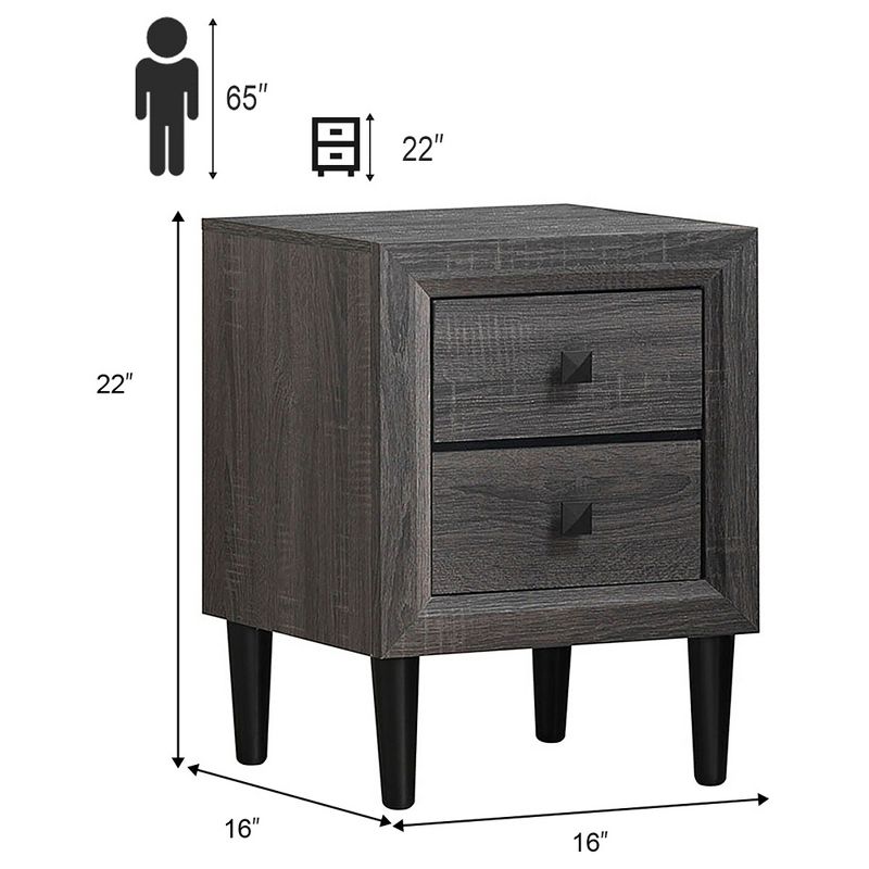 Costway Nightstand W/2 Drawers Multipurpose Retro Grey Bedside Table Fully Assembled, 2 of 11