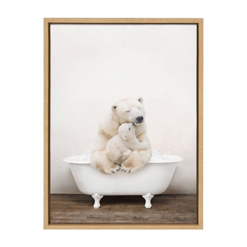 18&#34; x 24&#34; Sylvie Mother Baby Polar Bear Bath Framed Canvas by Amy Peterson Natural - Kate &#38; Laurel All Things Decor, 3 of 8