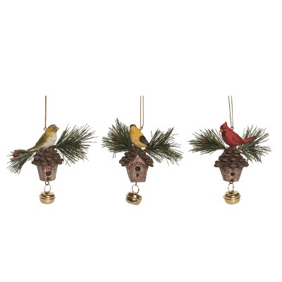 Transpac Resin Rustic Bird Ornament Set of 3 Christmas Home Decorations