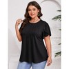 Womens Plus Size Tops Short Sleeve Casual Summer Square Neck Pleated Loose Fit Flowy Eyelet T Shirts Blouse - 2 of 4