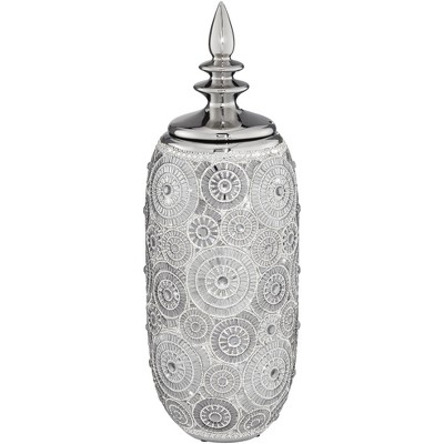 Dahlia Studios Irene 17" High Ceramic Silver Decorative Jar with Lid