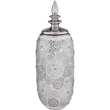 Dahlia Studios Silver Geometric Circles  17" High Ceramic Decorative Jar with Lid