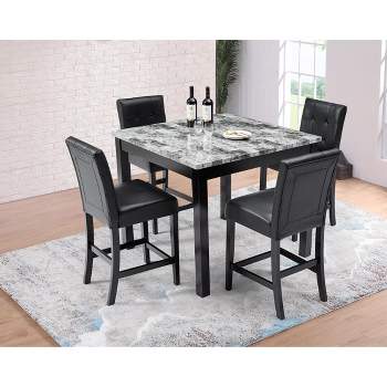 Nordic Style 5-Piece Square Dining Table Set with 4 Upholstered Dining Chairs, Black - ModernLuxe