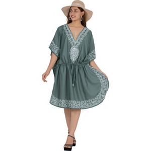 LA LEELA Women's House Daily Routine Evening Wear Tunic Vacation Coverup Loungewear Casual Ladies Bikini Kaftan Cover Ups for Women - 1 of 4
