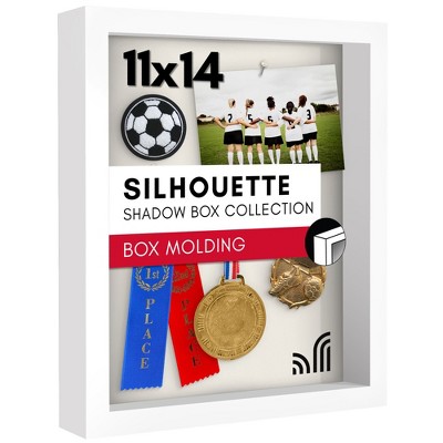 Americanflat 11x14 Shadow Box Frame in White with Soft Linen Back - Composite Wood with Shatter Resistant Glass for Wall and Tabletop