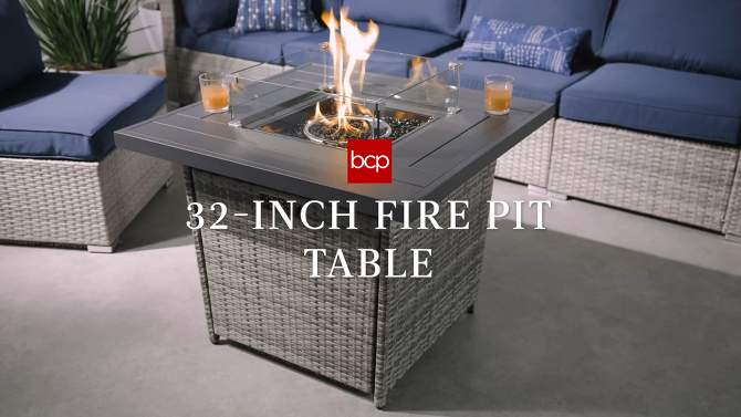 Best Choice Products 32in Fire Pit Table 50,000 BTU Outdoor Wicker Patio w/ Wind Guard, Glass Beads, Cover, 2 of 11, play video