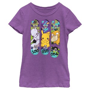 Girl's Pokemon Mewtwo, Pikachu, and Psyduck Skateboard Decks T-Shirt - 1 of 4