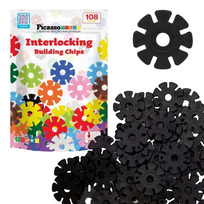 PICASSO-TILES 108 PC Black Interlocking Plastic Disc, Building Chip Blocks Toy Set for Toddlers, Boys & Girls 3+