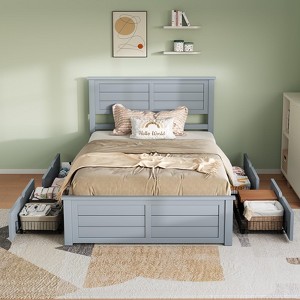 AMERLIFE Bed Frame with Headboard, Platform Beds with 4 Storage Drawers - 1 of 4