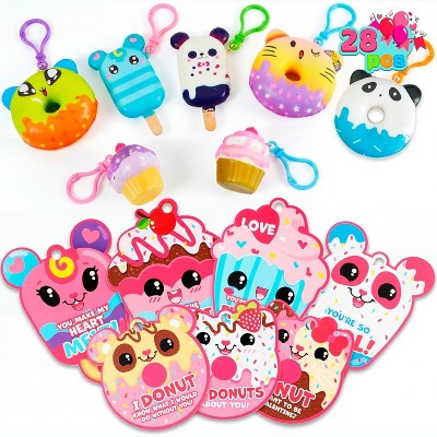 Joyfy 28 Packs Valentine Dessert squishy toys Stress Relief Keychains ...