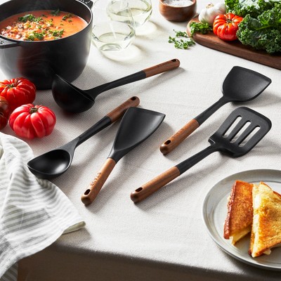 Staub 5-Piece Black Silicone and Wood Cooking Utensil Set