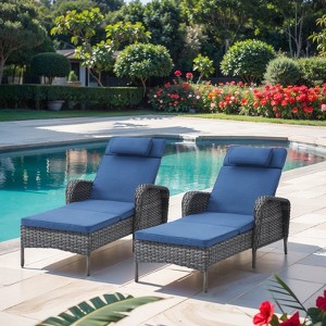 Buenhomino Outdoor Chaise Lounge Chairs Set, Set of 2 Wicker Patio Reclining Chairs with Adjustable Backrest and Cushion, Rattan Lounger for Pool - 1 of 4