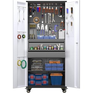 SUXXAN 71" H Metal Garage Storage Cabinet with Wheels,Rolling Tool Storage Cabinet with 2 Drawers and Pegboard,Required Assembly,Black and Grey - 1 of 4