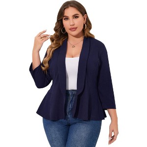 Coolmee Women Plus Size Casual Blazer Open Front Long Sleeve Work Office Cardigan Jackets - 1 of 4