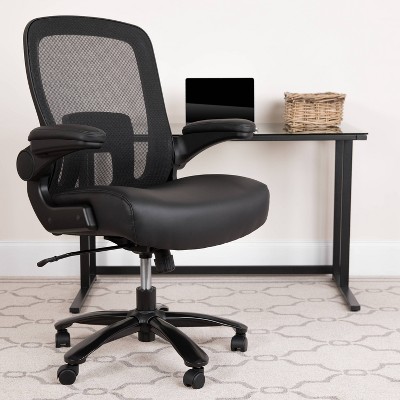 47.5" Leather Mesh Executive Swivel Ergonomic Office Chair with Adjustable Lumbar Black - Riverstone Furniture