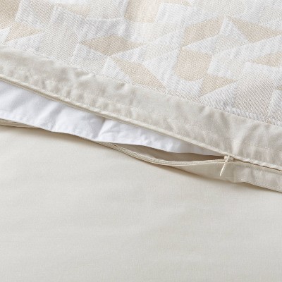 Full/Queen Beige Cotton Geometric Duvet Cover and Sham Set