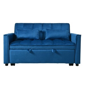 TiramisuBest 3-in-1 Convertible Sofa Bed with Pull-Out, Reclining Backrest & Pillows, Full Sleeper Loveseat for Living, Home, Office (Blue) - 1 of 4