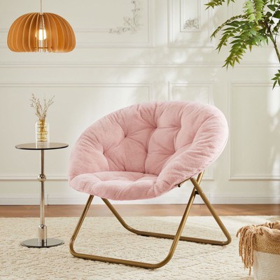 Okak Cozy Lazy Chair Accent Chair with Upholstered Anti-Slip Leg Saucer Chair Large Leisure Sofa Chair with Metal Frame for Living Room Bedroom, Pink